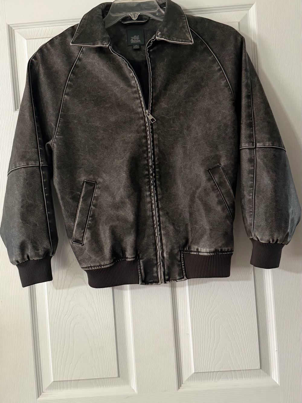 Wild Fable Faux Distressed Zip-Front Bomber Jacket - XS
